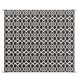Portable Outdoor Rug Reversible Carpet for RV Camping Black White Clover with Carry Bag 8 x 10