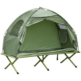 1 Person Folding Camping Cot, Portable Outdoor with Carry Bag, 2-in-1 Elevated Camping Bed Tent Single (Color: default)