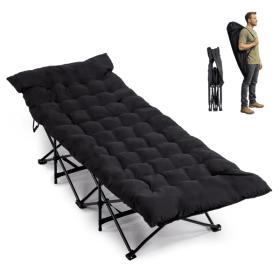 Folding Camping Cot Bed with Soft Pad, Portable Outdoor Cot, Adults Sleeping Bed for Home Office Nap Beach Travel, Black (title: default title)
