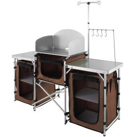 Camping Kitchen Table, Folding Outdoor Cooking Table with Storage Carrying Bag, Aluminum Cook Station 3 Cupboard & Detachable Windscreen (Default: Default)