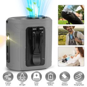 5 In 1 Portable Waist Clip Fan With 5 Speeds Flashlight 10000mAh Battery Operated Personal Wearable Turbo Belt Fan Hands-Free Neck Fan For Campin (Color: grey)